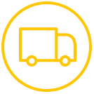 Graphic icon of an HGV truck in the centre of a yellow circle.