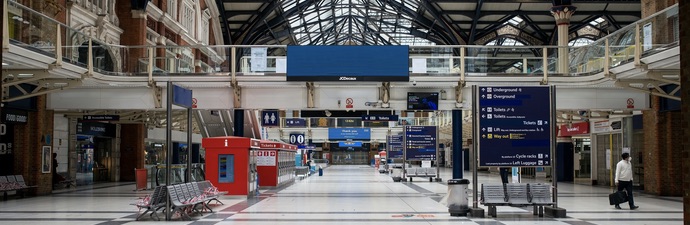 Empty station concourse at Liverpool Street station in London.